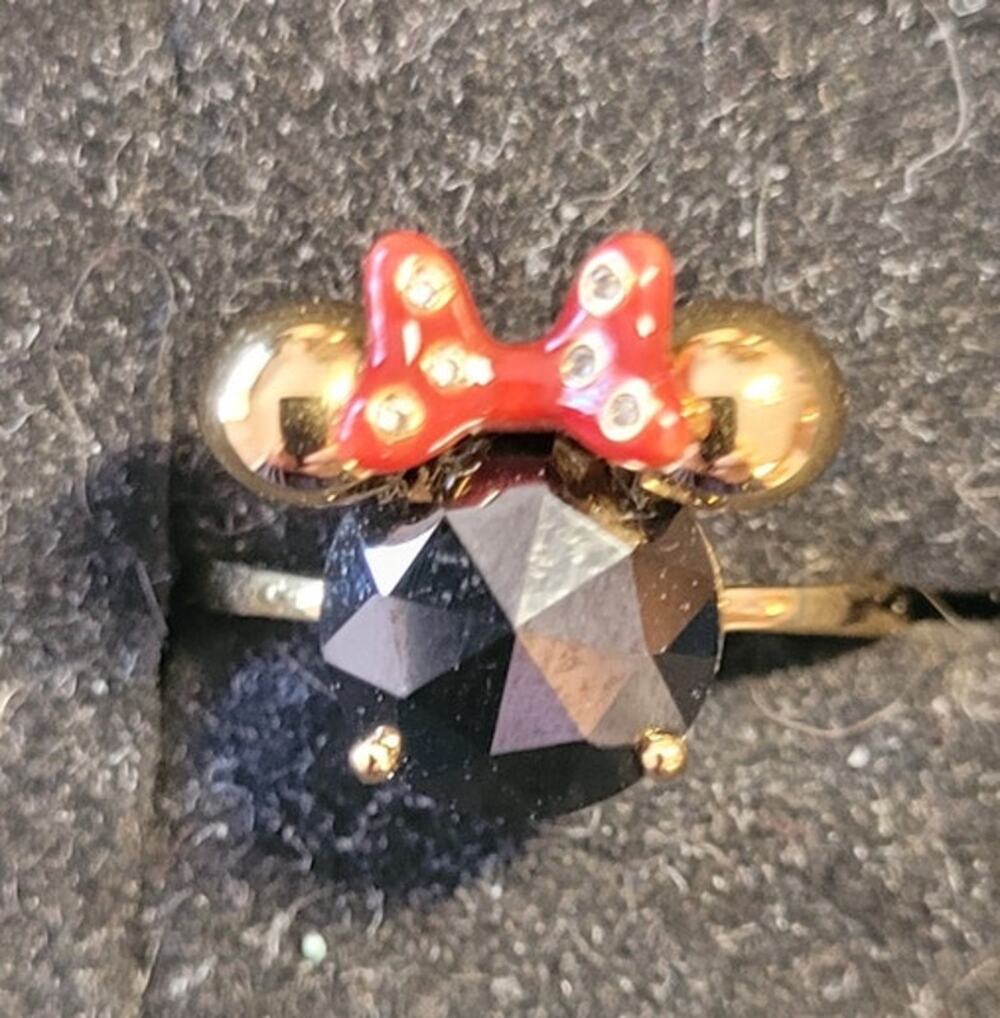 Disney Kate Spade New York Minnie Ring Black Cubic Zirconia Red Enamel Bow Sz 7